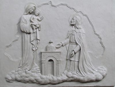 Santo Stefano I d’ Ungheria con Madonna e Bambino, bassorilievo, creta, 2014